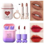 Hengfang 2Set/Lot k&otilde;rvaklapid Love Icon Double Tube Mittenakkuv Cup Kauakestev Veekindel huulepulk Matte K&otilde;rvaklapi Kuju Huulepulk Alasti Punased Huuled Meik