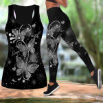 Butterfly Leaf Print Jooga komplekt naistele Moodne 3D Prinditud Treening Retuusid Fitness Sport K&otilde;rge v&ouml;&ouml;kohaga vabaaja joogap&uuml;ksid L hall