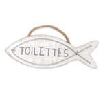 Les Tr&eacute;sors De Lily [R6555] &ndash; valge puidust uksetahvel  Fish  (vannituba) - 12x4 cm valge