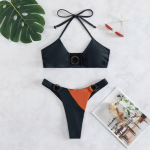 Bikiinikomplektid Mosaiik Seksikas Ujumisriided, v&auml;rvi blokeerivad suured naiste O String l&otilde;hestatud ujumisriided S must