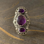 Amet&uuml;stist v&auml;&auml;riskivist s&otilde;rmus 925 sterlingh&otilde;be, tahke lilla 3 kiviga moes&otilde;rmused naiste kingiidee jaoks v&auml;&auml;riskividest ehted, 7,5 g u. 5 lilla