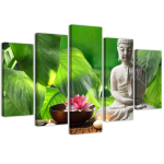 Viieosalise pildiga l&otilde;uendiprint Buddha Zen Flower Leaf 100x70 roheline