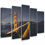 Viieosalise pildiga l&otilde;uendiprint Golden Gate San Francisco 100x70 oranž