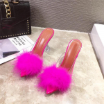 Eilyken Naiste Sulg L&auml;bipaistvad k&otilde;rged kontsad Karusnaha Pumbad Sussid Peep varba Muulad Pumbad Slaidid Valged Naiste Kingad 41