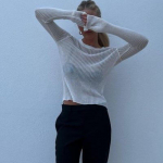 Mood l&auml;bi Seksikad T-s&auml;rgid Naiste Topid T&auml;navar&otilde;ivad Y2k Riided Valged Elegantsed Triibulised Kost&uuml;&uuml;mid Kaelusega pikkade varrukatega T-d 24628 S must