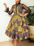 AOMEI prinditud kleidid naistele Vintage Patchwork V&otilde;rgustik, l&auml;bin&auml;gemine Elegantsed Aafrika naiste hommikumantlid Kevadsuvi stiilsed suures suuruses r&otilde;ivad M kollane