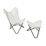 K&auml;sitsi valmistatud valgest nahast liblikas tool Footstool kokkupandava Relax Accent tooliga 21x19x19 valge
