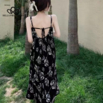 Prantsuse stiilis &otilde;lgadeta seljata rihmaga kleit naiste suvine Hepburni stiilis varrukateta vaba vabaaja Midi kleit S beež