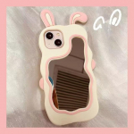 Ins Korea Armas 3D Bunny Make Up Mirror telefoni&uuml;mbris iPhone'ile 14 13 12 11 Pro Max X Xs Xr 7 8 Plus Silikoonist kaitsev pehme kate For iPhone XSMax hall
