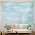 Sinine roosa taevavaip valge pilvega Kawaii toakaunistus Seinakangas Kunst Toakaunistused Aksessuaarid Boho Kodukaunistus Tapiz 95x73cm