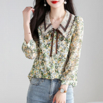 Naiste mood Lilleprinteriga vibutikandid Elegantne n&ouml;&ouml;biga s&auml;rk Kevadsuvi &scaron;ikk magus pluus 3/4 varrukatega &otilde;hukesed pluusid M roheline