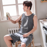 Meeste varrukateta pidžaamad, suvine korea &otilde;huke vabaaja vaba suure suurusega vest l&uuml;hikesed p&uuml;ksid, meeste kodur&otilde;ivaste komplekt 3XL