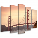 Viieosalise pildiga l&otilde;uenditr&uuml;kk Golden Gate Bridge San Francisco 100x70 oranž