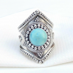 Tugev 925 Sterling H&otilde;be Naturaalne Larimar V&auml;&auml;riskivi K&auml;sitsi valmistatud Disainer Boheemlaslik Pulma Kihlas&otilde;rmus Ehted 6