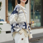 Talvine naiste kampsun, suur, O-kaelusega pullover, klassikalised vintage kootud kampsunid naiste džemprid One size valge