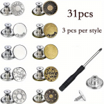 30tk nupp metallist teksade &otilde;mblemiseks, 17mm no-sew naeluta eemaldatavad metallist teksap&uuml;ksid n&ouml;&ouml;bid asendusparandus kombineeritud keerme needid ja kruvikeerajad 30pcs mitmev&auml;rviline
