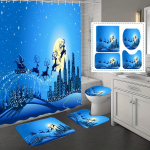 4 tk luksuslikud j&otilde;ulup&otilde;dra du&scaron;ikardinakomplektid vannitoa jaoks libisemiskindlad vannitoavaibad kaas WC kate vannimatt Four Piece Shower Curtain Set