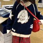 Y2k Armas Kawaii Koer Jacquard Kootud Kardigan Naiste Jaapani mood T&auml;navar&otilde;ivad Kootud Kampsun Mantel Lapit&ouml;&ouml;d Jakid M tumesinine v&auml;rv