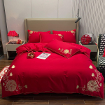 Cotton wedding four-piece festive bed sheet quilt cover pure cotton wedding sheet new wedding red wedding room bedding 1.5m bed sheet 4pcs