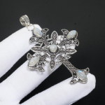 Kuu kivi V&auml;&auml;riskivi K&auml;sit&ouml;&ouml; 925 Sterling H&otilde;be Ripats Naturaalne Kuu kivi Ripats Rist Kujundusega Ripats Kuu kivi Ehted Kingitusteks 2.75" valge