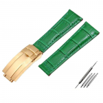 Krokodillimustriga ehtsast nahast kellarihmad 20 mm Rolexi kellarihma jaoks Daytona Submariner GMT RX k&auml;ev&otilde;ru kokkupandav pannal Green-gold 20mm With logo