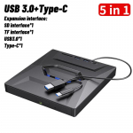 5-in-1 USB 3.0 Type C v&auml;line CD DVD RW VCD optiline draiv SD/TF-portidega DVD-kirjutaja CD-kirjutaja Super Drive s&uuml;learvutile must