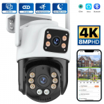 2024. aasta uus v&auml;litingimustes PTZ 8MP 4K Wifi valvekaamera, kahe objektiiviga turvaline veekindel suletud ahelaga AI automaatne j&auml;lgimiskaamera ICsee APP EU Plug