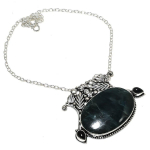 Natural Neon Blue Apatite, Onyx Gemstone 925 Sterling Silver Necklace 18 m5v50