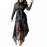 Naiste alusseelikud suures suuruses naiste pikkade varrukatega v&ouml;&ouml;ga, ebaregulaarne &auml;&auml;ris, &otilde;&otilde;nsa pitsiga, seksikas kehaga pikk kleit XXXXL must