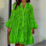 Suvine vabaaja massiivne pitskleit naiste elegantne V-kaelusega avar &otilde;&otilde;nsa tikandiga kleit naiste vintage rannaseksikad minikleidid S roheline