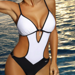 One-Piece Swimsuit Stitching Swimwear Set Sexy Hollow Mesh Swimsuits Push-Up Female Swimwear High Waist Beachwear M