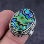 Natural Abalone Shell Gemstone Handmade 925 Sterling Silver Ring Size 10 c9d76
