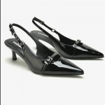 Temperament Black Pointed Kitten Heel Slim Heel Button Rihm Baotou Sandaalid Naiste Summer 35