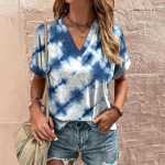 Naiste topid 3D V-kaelusega gradient tie-dye Harajuku riided lahtine l&uuml;hikeste varrukatega vabaaja pullover 2024 uus kodupood S&auml;rk 2XL