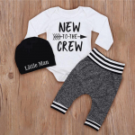 Synpos Kevadine v&auml;ikemees kirjatr&uuml;kk vasts&uuml;ndinud poisi r&otilde;ivakomplekt, p&uuml;ksid + p&uuml;ksid + m&uuml;ts, 3 tk. riietus 0-12 kuud 60