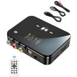 2-&uuml;hes Bluetooth-saatja vastuv&otilde;tja teleri jaoks S&uuml;learvuti stereos&uuml;steemi k&otilde;rvaklapid K&otilde;lar, RCA/AUX kaabel, AptX HD ja AptX LL, 10 tundi taasesitusaeg 8.6*6.5*2.2cm must