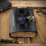 Nahaajakiri Lapis Stone Crystal Black Triple Moon Varjude raamat, Deckle Edge Paper Sketchbook, Grimoire, Blank Spell Book, Sacred Geometry