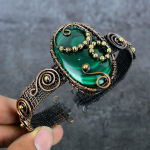 Natural Malachite Gemstone Handmade Copper Wire Wrap Cuff Bangle Adjustable b2n35