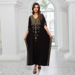 EDOLYNSA Premium kullaga tikitud V-kaelusega suures suuruses Kaftani pikk kleit 2024 naiste lahtine must r&uuml;&uuml;, suvine rannariiete ujumistrikoo Cover Up Q1704 One Size must