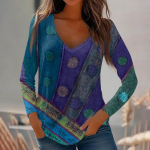 Naiste pikkade varrukatega topid V-kaelusega s&auml;rgid, vabaaja lilleprintidega Trendilised T-pluusid S&uuml;gises tuunika komplektid Liibuvad T-s&auml;rgid L sinine