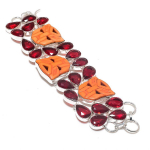 Cameo, Garnet Gemstone Handmade 925 Sterling Silver Bracelet 7-8 u6u16