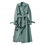 S&uuml;gistalvine naiste trent&scaron;mantel, lahtik&auml;iv krae, &uuml;hev&auml;rviline, kaherealine rihmaga, keskmise pikkusega l&otilde;tv termiline pikkade varrukatega t&ouml;&ouml;lk&auml;imise mantel L roheline