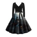 Naiste vintage klassikaline kleit kaelusega v&ouml;&ouml;kohaga kikilips, pikkade varrukatega Halloweeni tr&uuml;kiga V-kaelusega kiikkleit L lilla