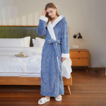 Lahtine pikk paks vannimantel kapuutsiga talve paks naiste hommikumantel Flanellist soe, mugav magamisriietus naiste hommikumantlile XL sinine