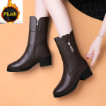 S&uuml;gis ja talv pluss samet, soe pehmest nahast keskmise toruga saapad Keskmise kontsaga puuvillased saapad 41