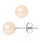 PERLINEA - Clous d'Oreilles - V&eacute;ritables Perles de Culture d'Eau Douce Rondes 7-8 mm Rose Naturel - Bijoux Femme