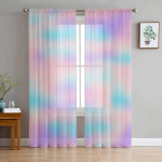 Vikerkaarev&auml;rvilised l&auml;bipaistvad kardinad magamistoa elutoa kaunistamiseks Aknakardin k&ouml;&ouml;ki T&uuml;ll Voile Organza Kardinad W135 x H115cm x1&Rod Pocket