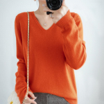 Naiste hubane kootud pullover ka&scaron;miirist sviiter V-kaelusega fuzzy Slim Fit kampsun S oranž