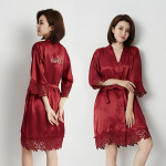 Valge Pulmakimono Tikandiga Ema Pruut Kimono Naised Seksikas Pitsist Lilleline Intiimpesu J&auml;&auml;siidist Kodur&otilde;ivad Hommikumantel Kimono M