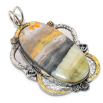 Bumble Bee Jasper 925 Sterling Silver Two Tone Gift Pendant 2.96 o5d32
